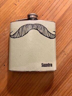 Personalized mustache hip flask Stainless steel 6 oz. Size 4x4x1"